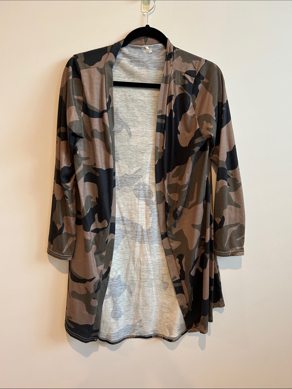 Amazon Essentials Women's Camouflage Open Front Cardigan - Brown, Black, Green